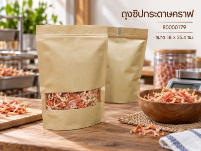 ถุงซิปกระดาษคราฟ เจาะหน้าต่างเหลี่ยม 18x25.4 ซม.
