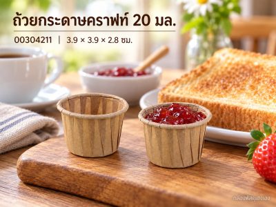 ถ้วยกระดาษ สีคราฟท์ ขนาด 20 ml 3.9x3.9x2.8 ซม.