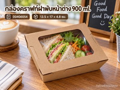 กล่องกระดาษคราฟท์ฝาพับหน้าต่าง 900 ml. 13.5x17x4.8 ซม.