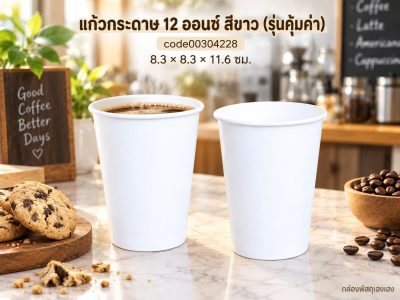 แก้วกระดาษ 12 oz. ขาว (รุ่นคุ้มค่า) 8.3x8.3x11.6 ซม.