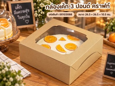 กล่องเค้ก 3 ปอนด์ คราฟท์ 26.5x26.5x10.5 ซม.