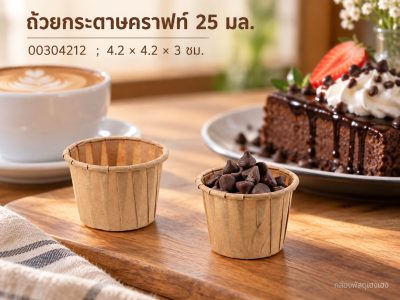 ถ้วยกระดาษ สีคราฟท์ ขนาด 25 ml 4.2x4.2x3.0 ซม.